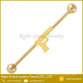 Body Jewelry Stainless Steel Gun Industrial Barbell Gold Plated For Ear